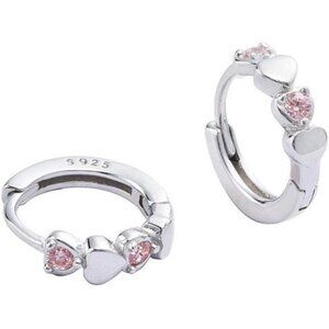 Double Love Heart Cubic Zirconia Small Hoop Earrings for Women Girls